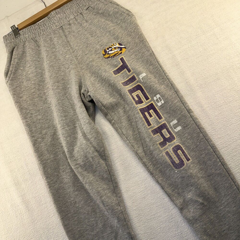 LSU Tigers SIDELINE APPAREL Ladies' Med JOGGER SWEATPANTS EUC Gray Logo College